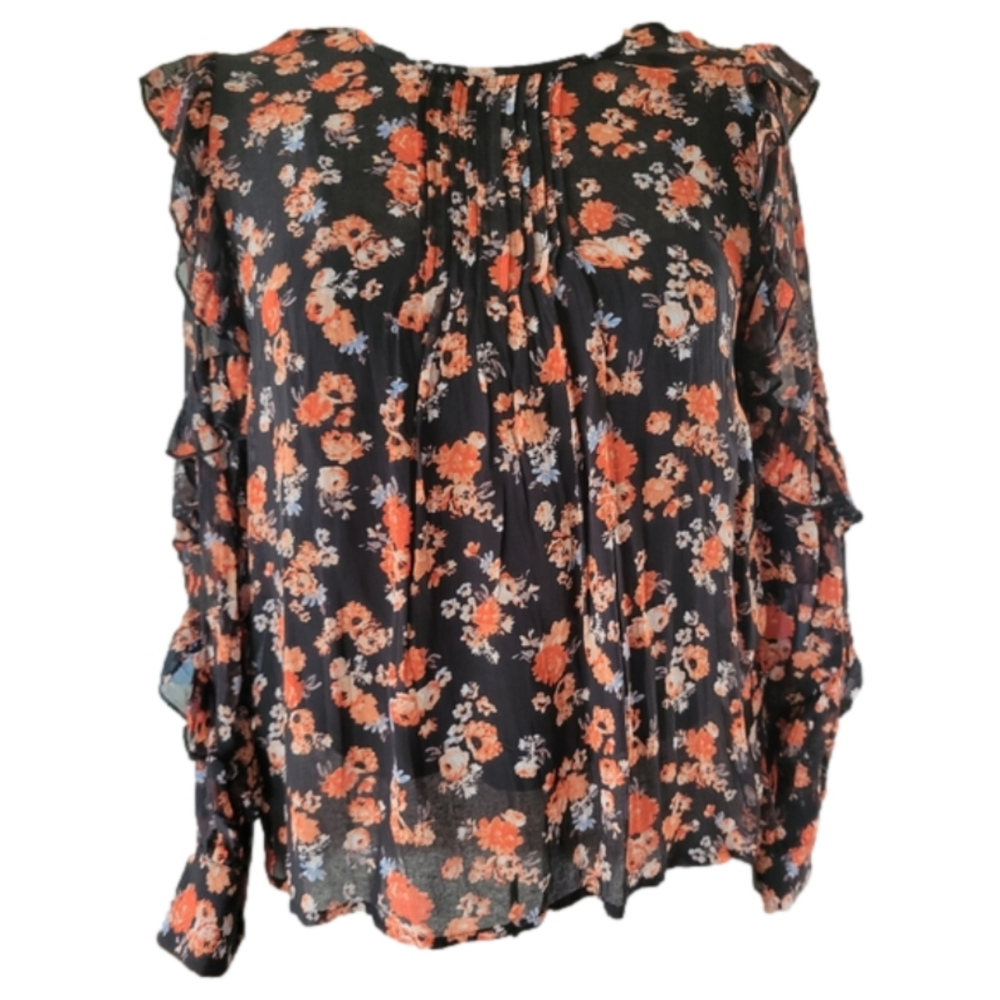 NWT Lucky Viscose Chiffon Style Floral Ruffled Long Sleeve Blouse-Size XSmall